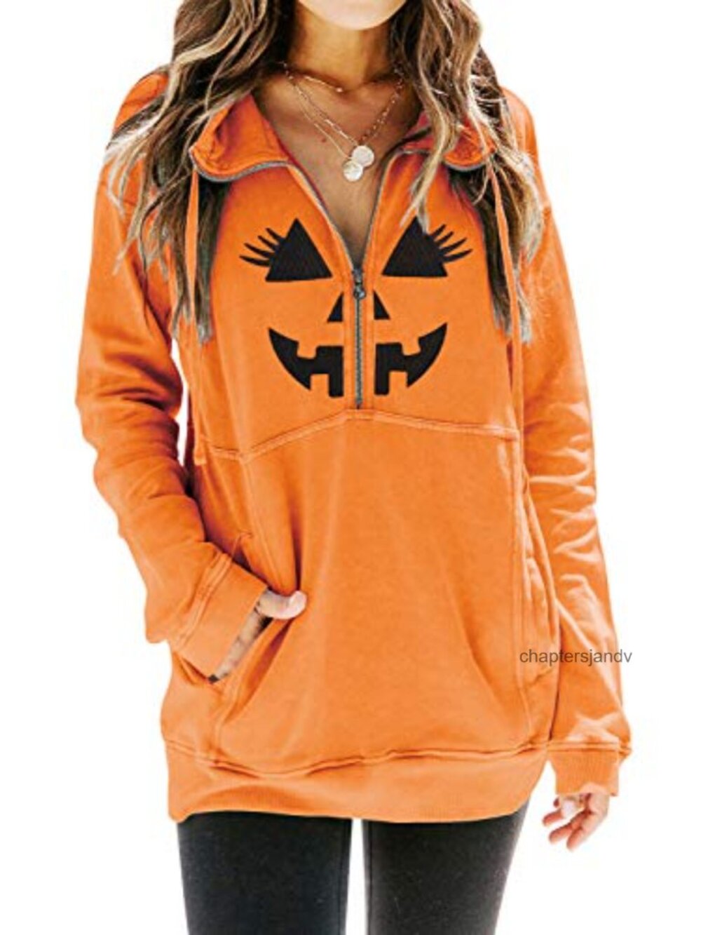 Women's Cotton Blend Half Zip Sweatshirt Pumpkin Graphic Loose Fit